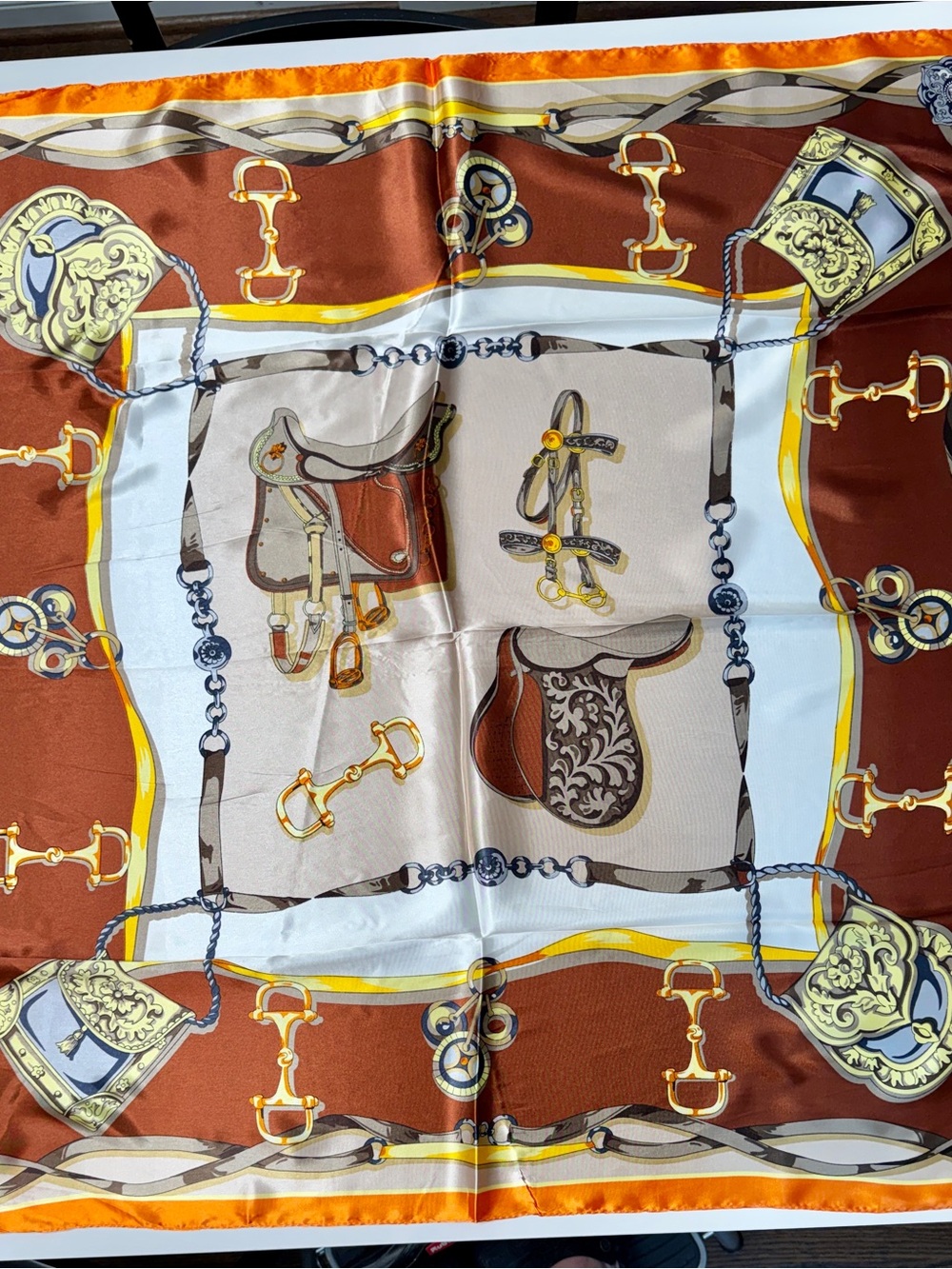 Equestrian Print Silk-like Scarf